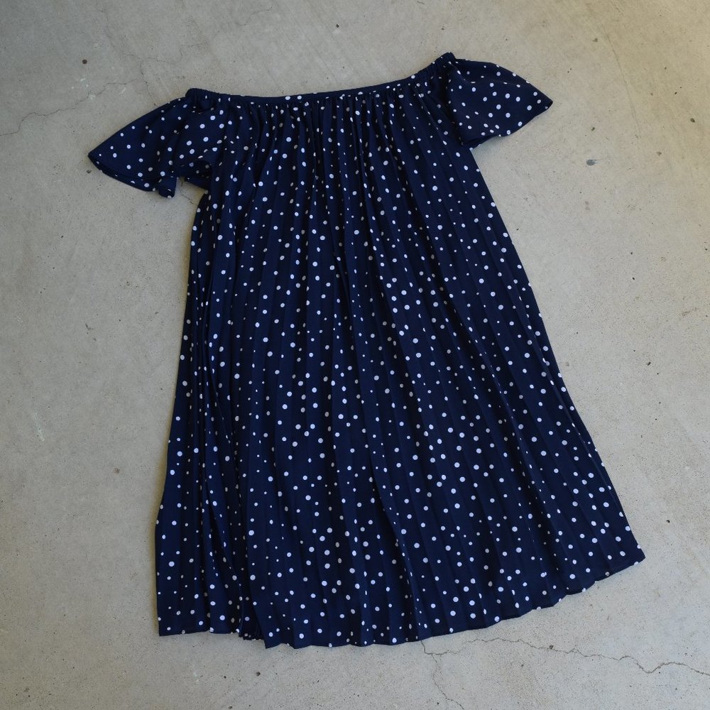 NEW Off the Shoulder Navy Pleated Dress